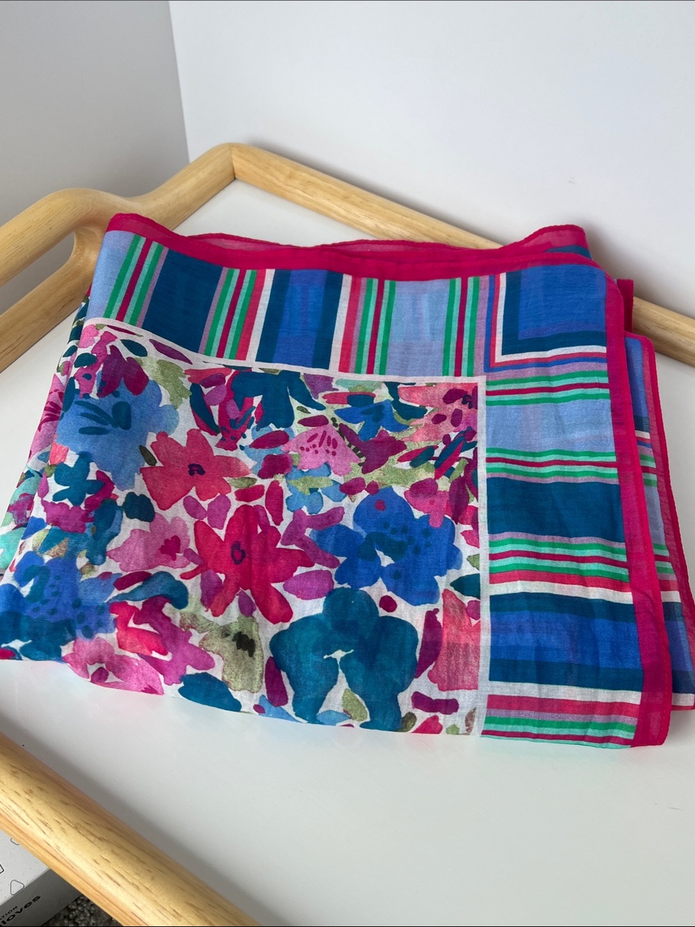 Tommy Bahama Floral Cotton Silk Scarf Wrap 73x39 Large Tropical Shawl Pink Blue - Picture 8 of 10